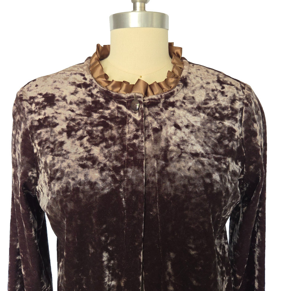 Vintage 90s Crushed Velvet Top Size S M Brown Ribbon Goth Grunge Whimsygoth - Picture 2 of 7